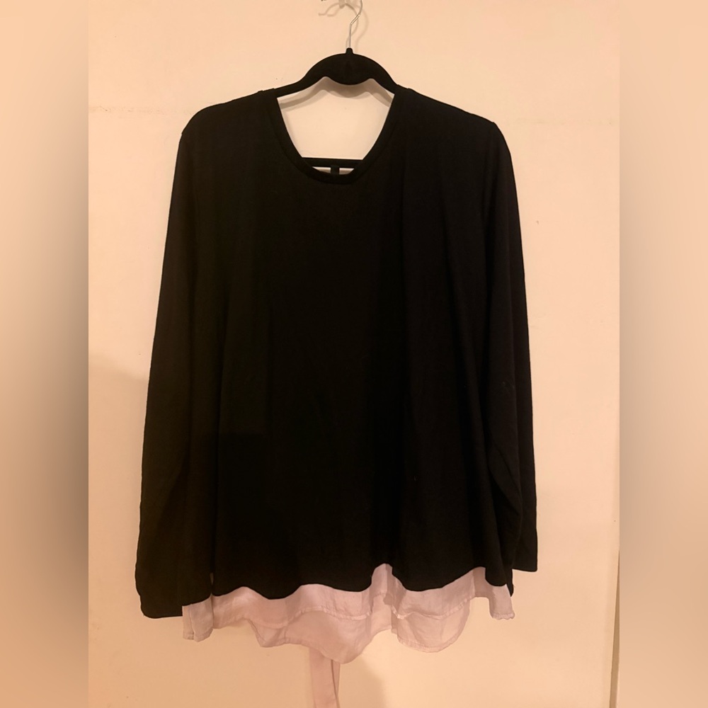 Bobeau black Knit Top Nordstroms layered satin cream bow tie open back